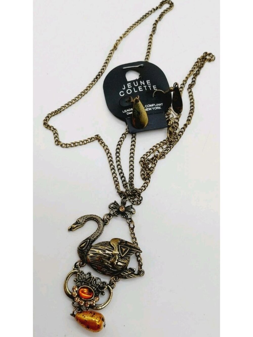 Jeune Colette Gold Tone Necklace Earrings Set Swan Butterfly